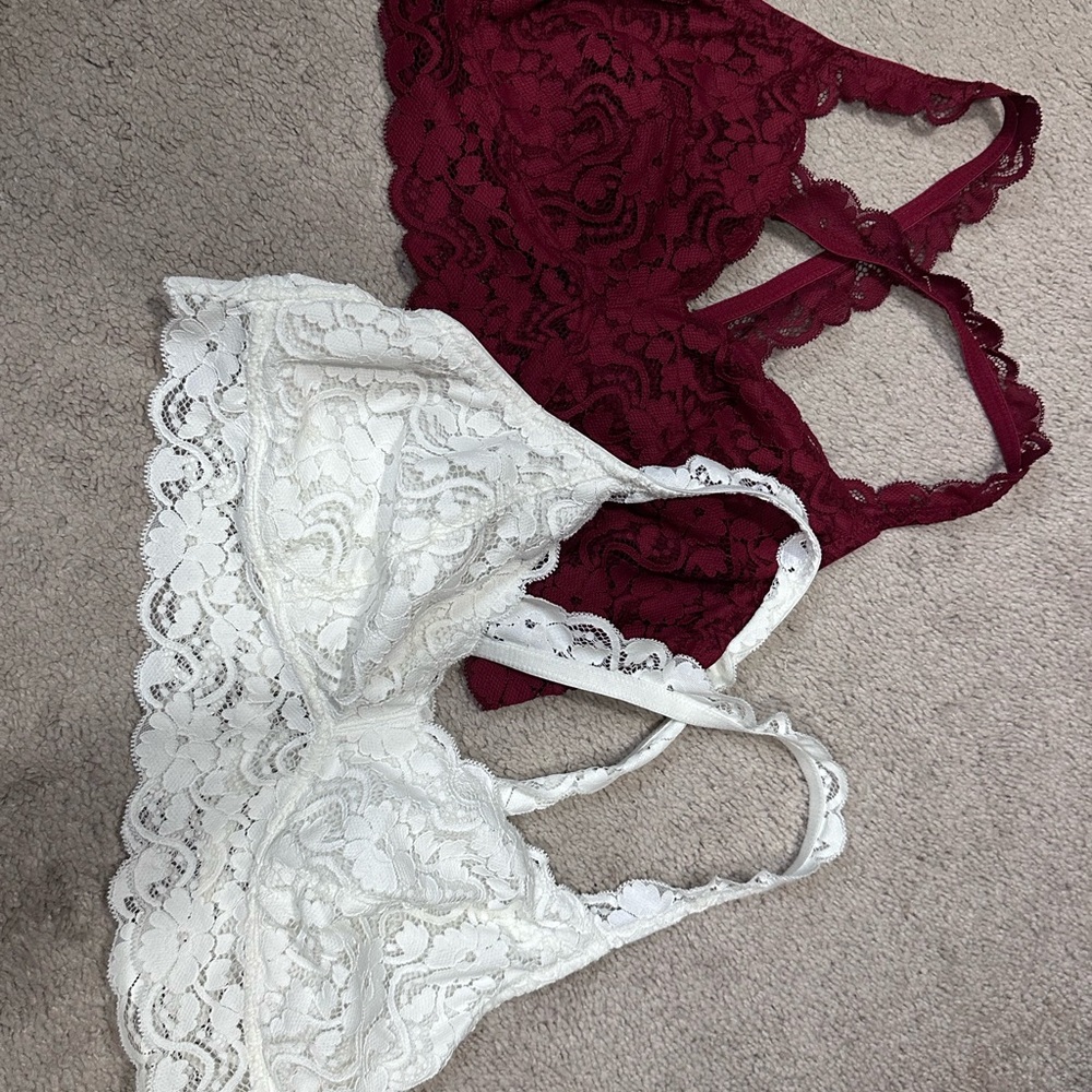 Racerback Lace Bralette Set - White and Burgundy XL